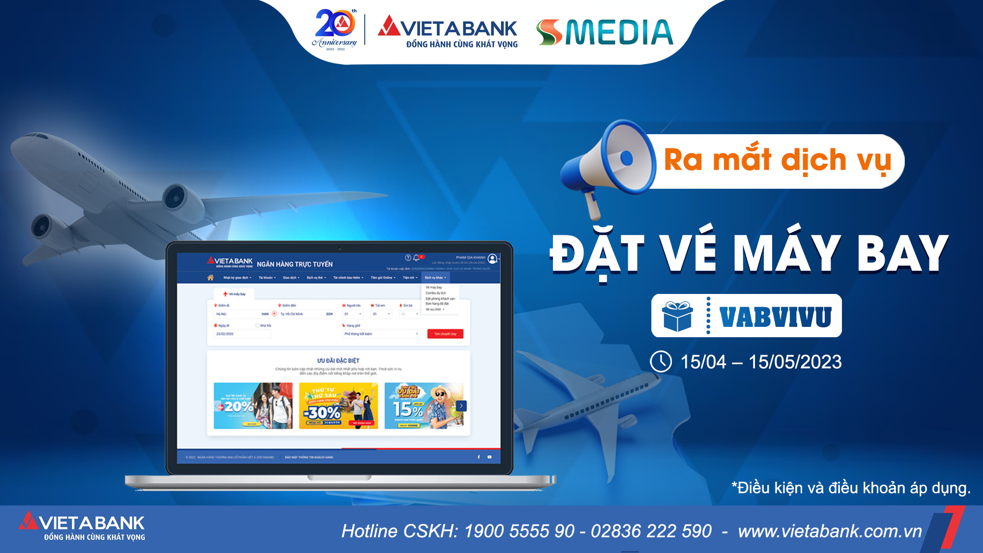 CHƯƠNG TRÌNH KHUYẾN MÃI RA MẮT DỊCH VỤ ĐẶT VÉ MÁY BAY TRÊN VIETABANK INTERNET BANKING