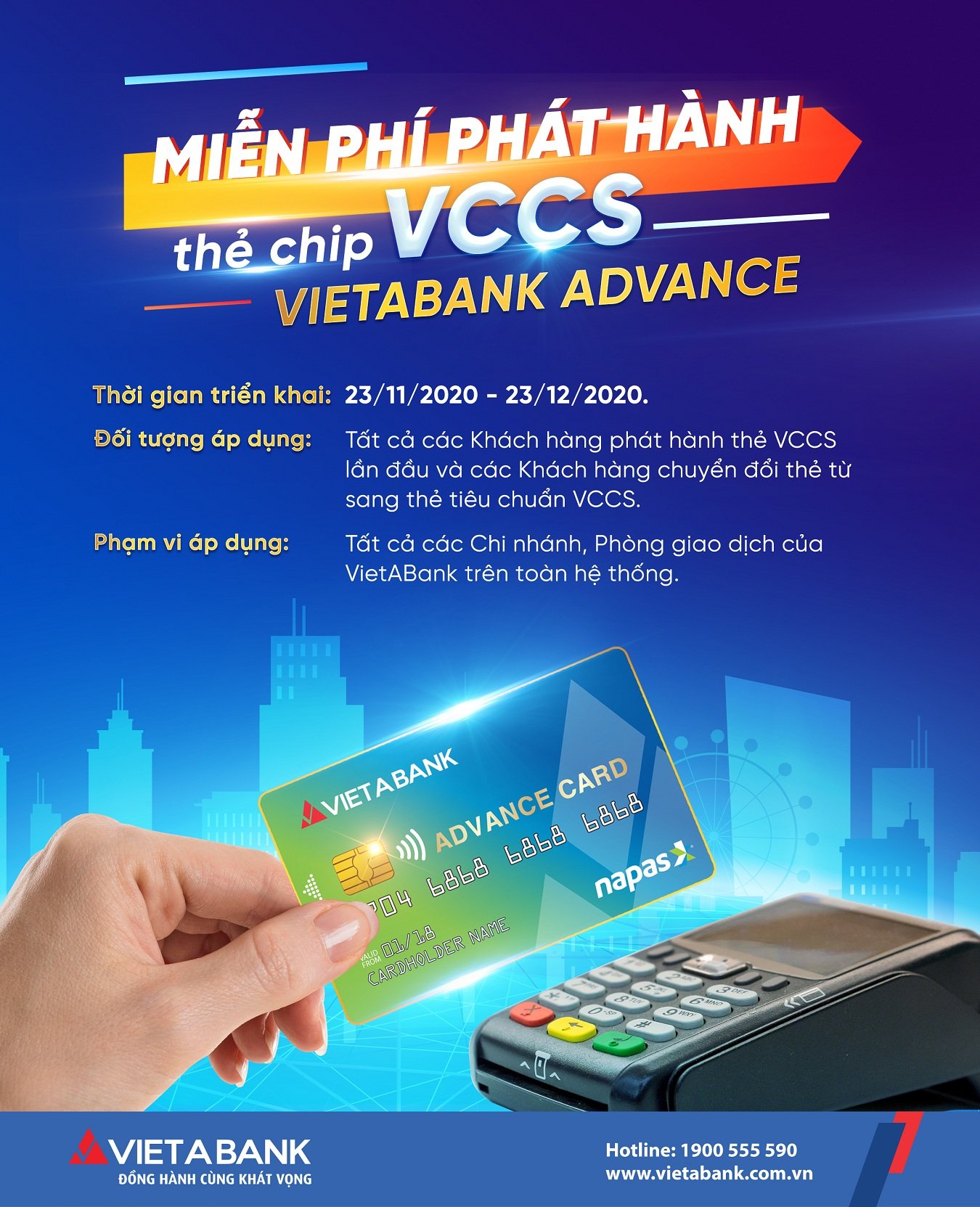Miễn phí phát hành thẻ chip VCCS VietABank Advance
