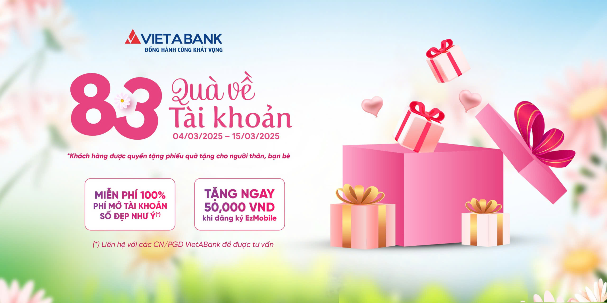 CHÀO MỪNG NGÀY QUỐC TẾ PHỤ NỮ 8/3 – QUÀ VỀ TÀI KHOẢN TỪ VIETABANK