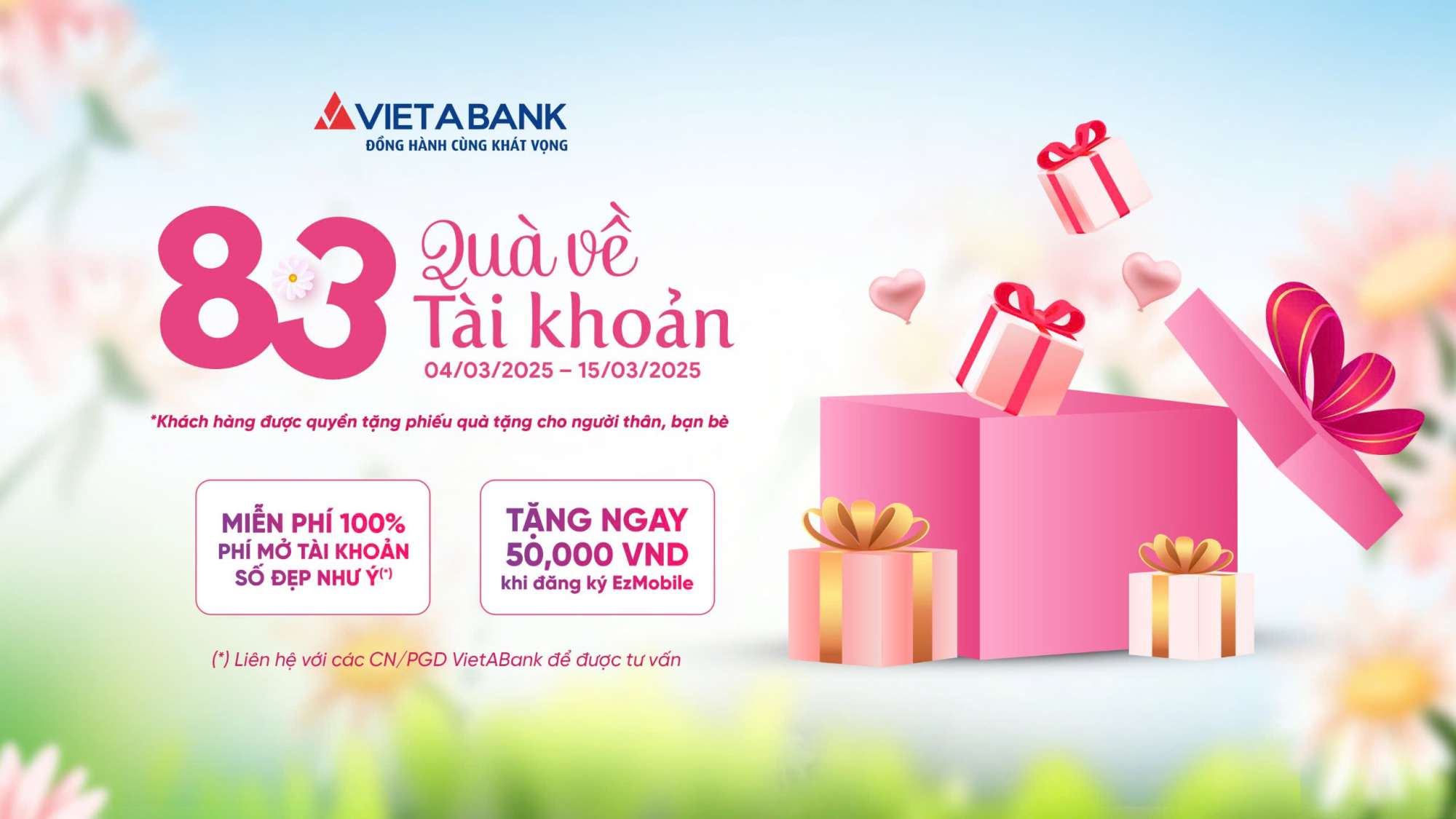 CHÀO MỪNG NGÀY QUỐC TẾ PHỤ NỮ 8/3 – QUÀ VỀ TÀI KHOẢN TỪ VIETABANK